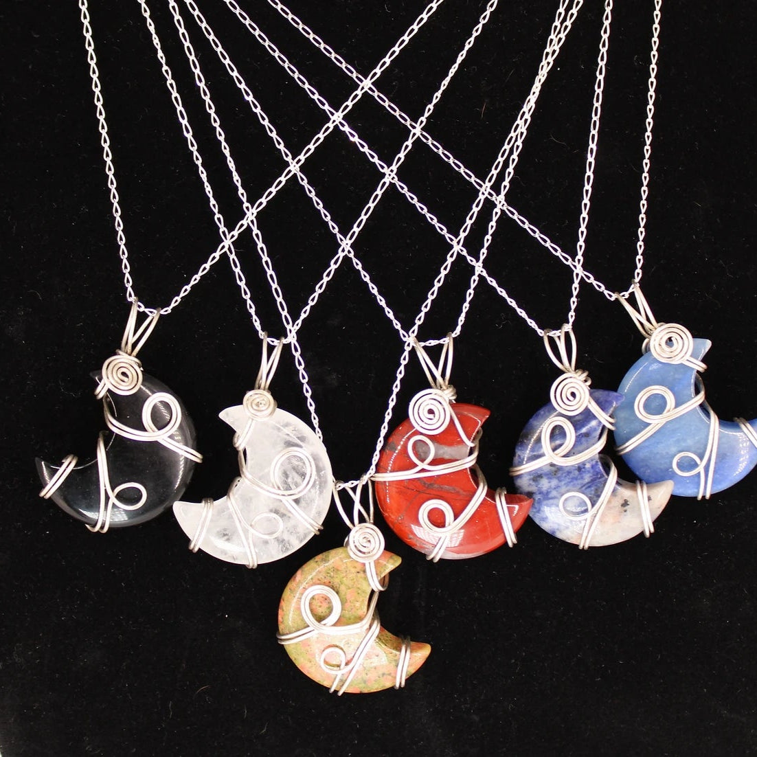 Gemstone Moon Sterling silver wrapped necklace