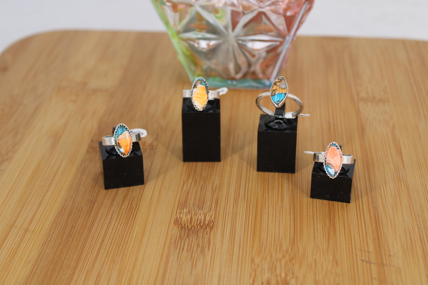 Spiny Oyster Turquoise with Copper Sterling Silver Ring