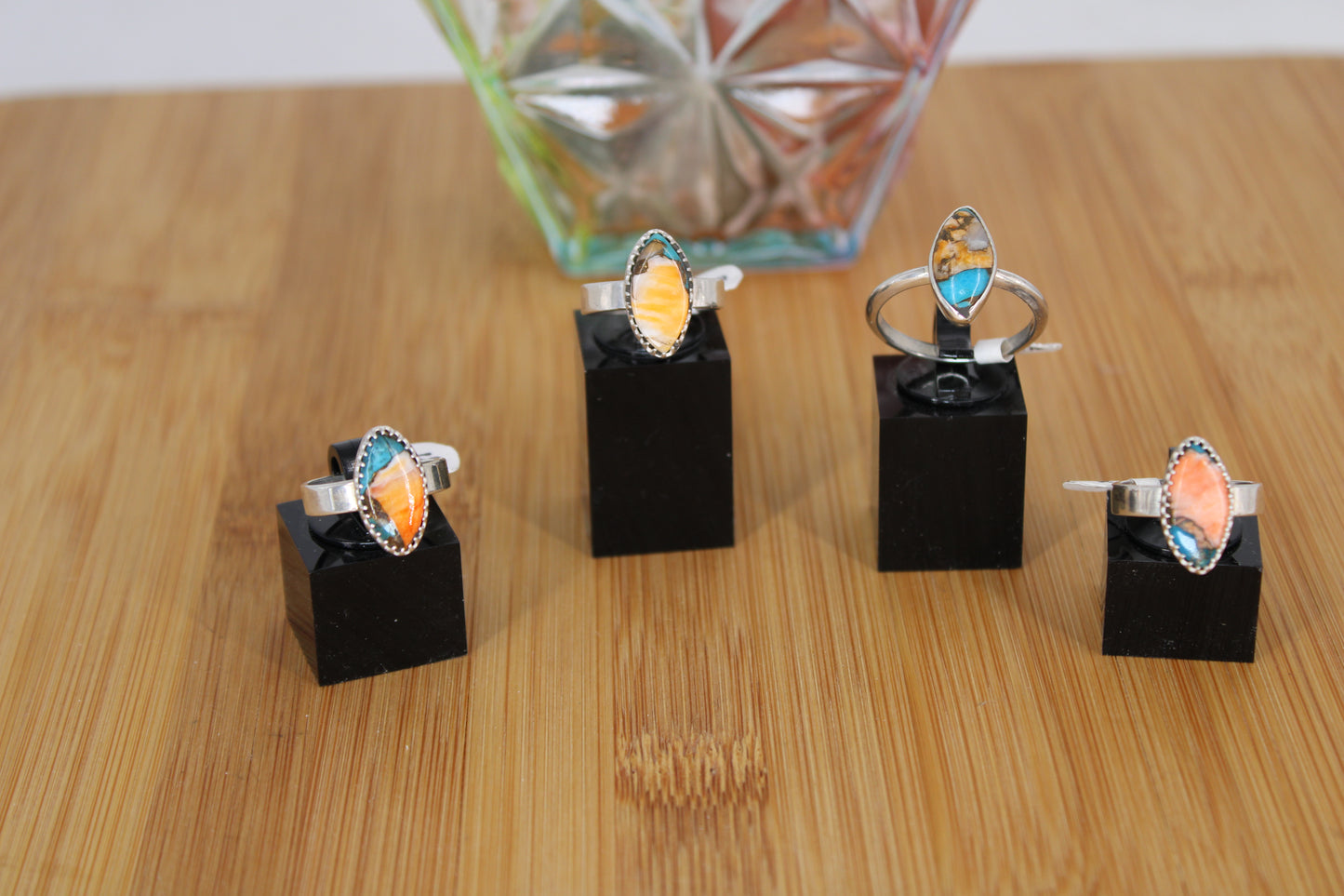 Spiny Oyster Turquoise with Copper Sterling Silver Ring